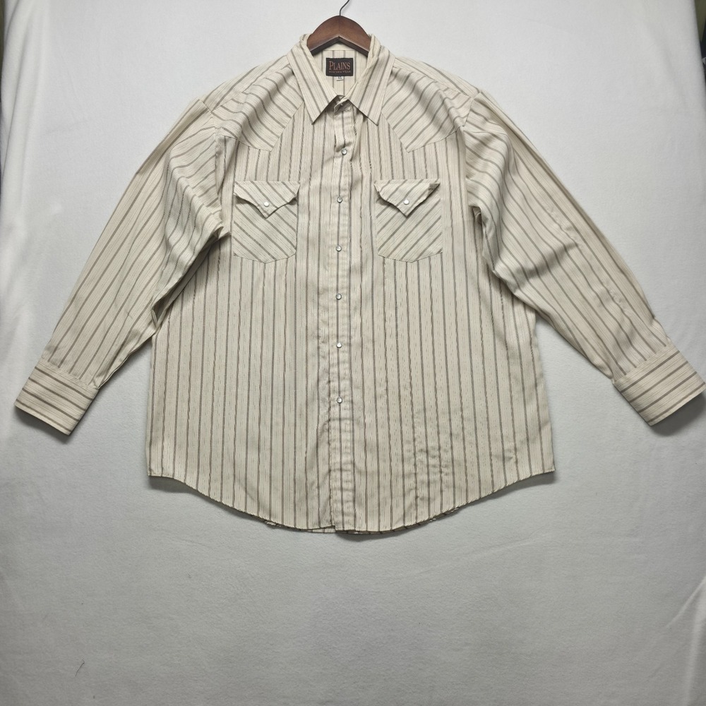 Plains Men's Striped Long Sleeve Pearl Snap Western Shirt Size XL